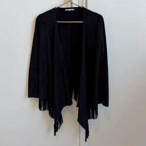 Gianni Bini Black Fringe Cardigan | Boho Open Front Jacket Size Small